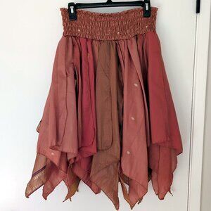 Wevez silk fairy/festival skirt coral/orange/gold sari fabric OSFA ren faire NWT